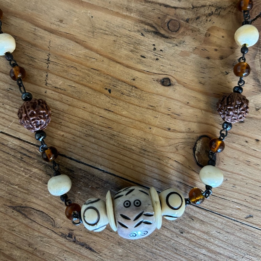 Vintage Bone, Glass, Shell Beaded Necklace